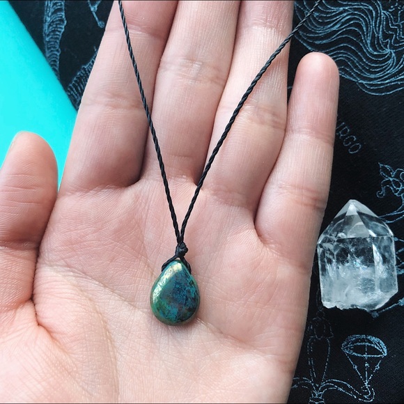 Teal “Window” Picasso Teardrop Czech Glass Necklace/Choker - Picture 2 of 5